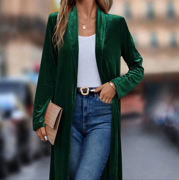 Jackets & Blazers - Collar Open Front Velvet Coat